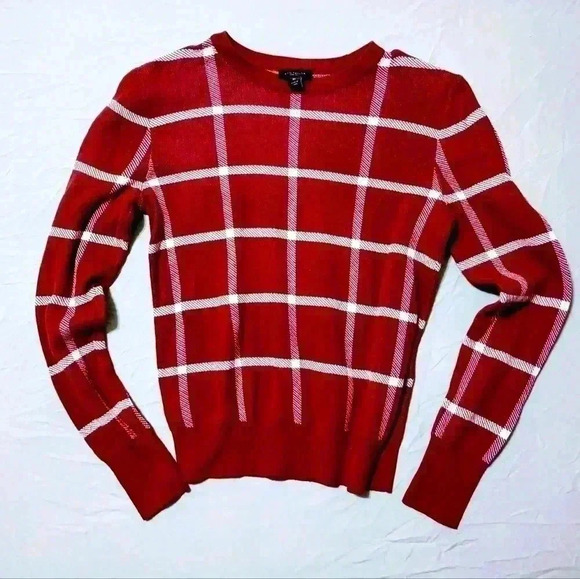 Ann Taylor Factory Pullover Sweater Sz Maroon Striped Cotton Blend Long Sleeve - Picture 1 of 6